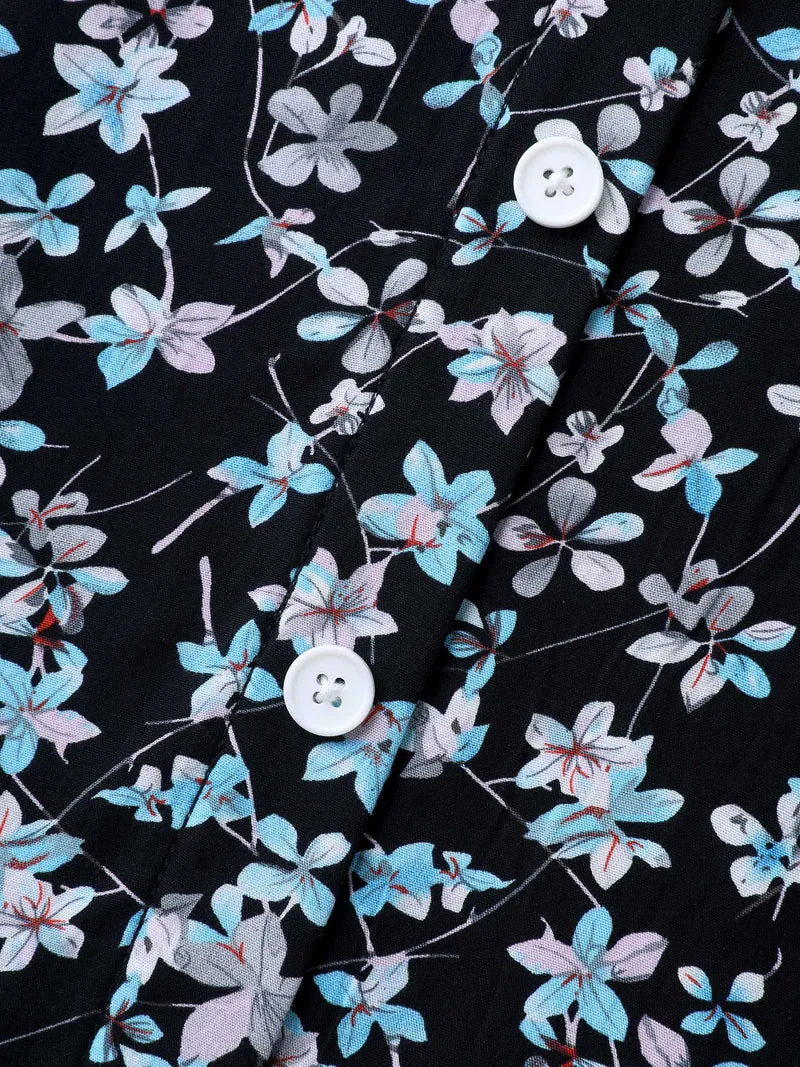 Floral Print Button Detail Sleeveless Pockets Midi Dress
