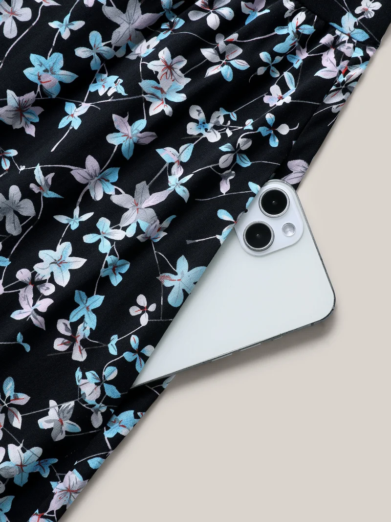 Floral Print Button Detail Sleeveless Pockets Midi Dress