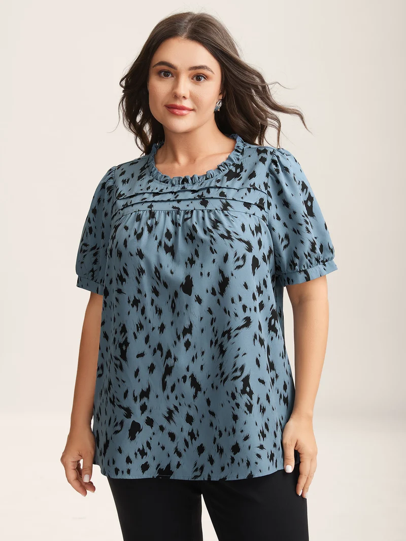Leopard Print Toothpick Pleat Blouse