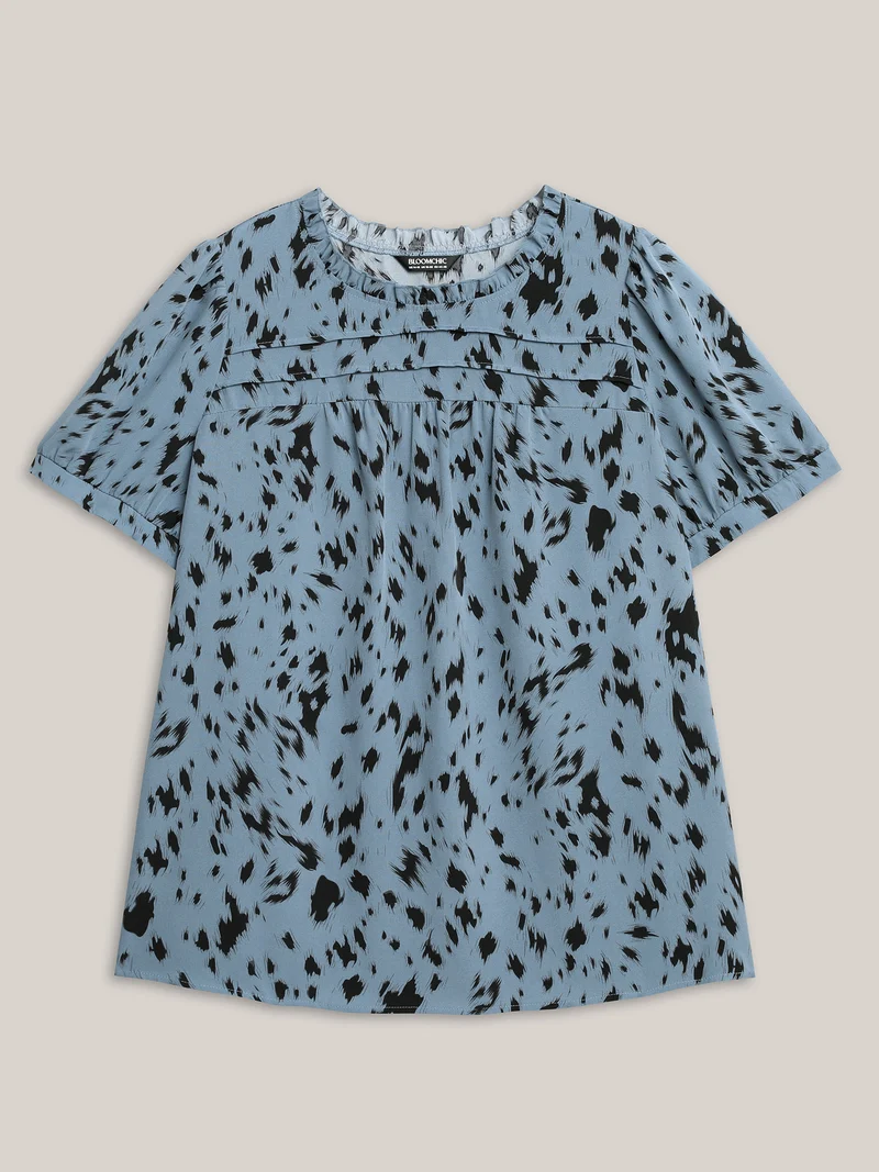 Leopard Print Toothpick Pleat Blouse