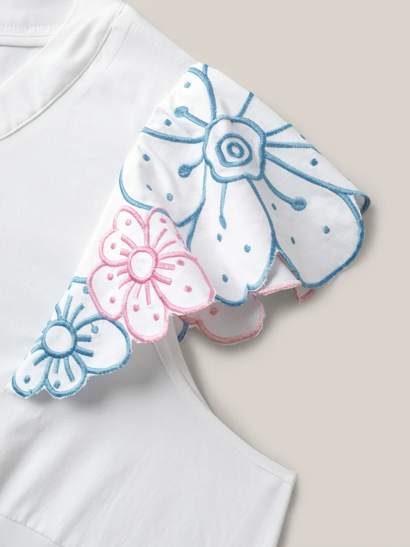Floral Lotus Leaf Sleeve Split Neck Blouse