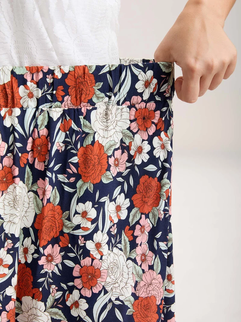 Rayon Breezy Floral Print Tiered Back Maxi Skirt