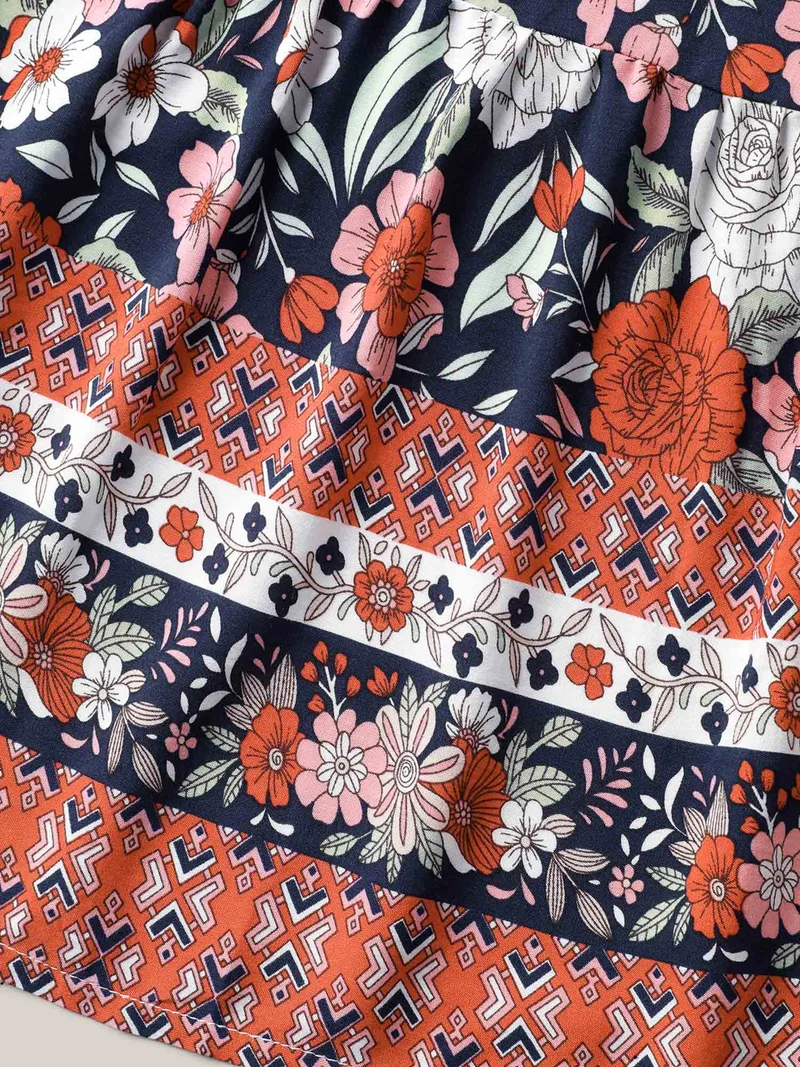 Rayon Breezy Floral Print Tiered Back Maxi Skirt