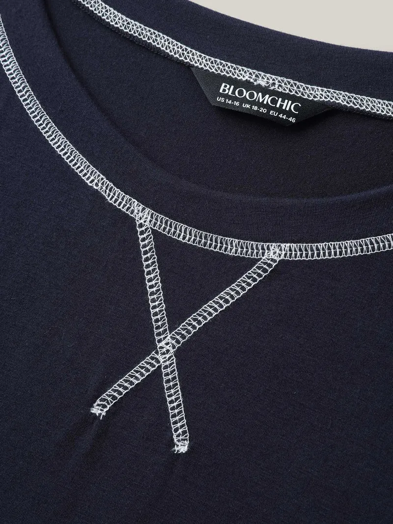 Geometric Print Spliced Solid T-Shirt