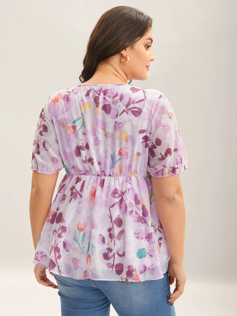 Floral Print Shirred Bodice Blouse