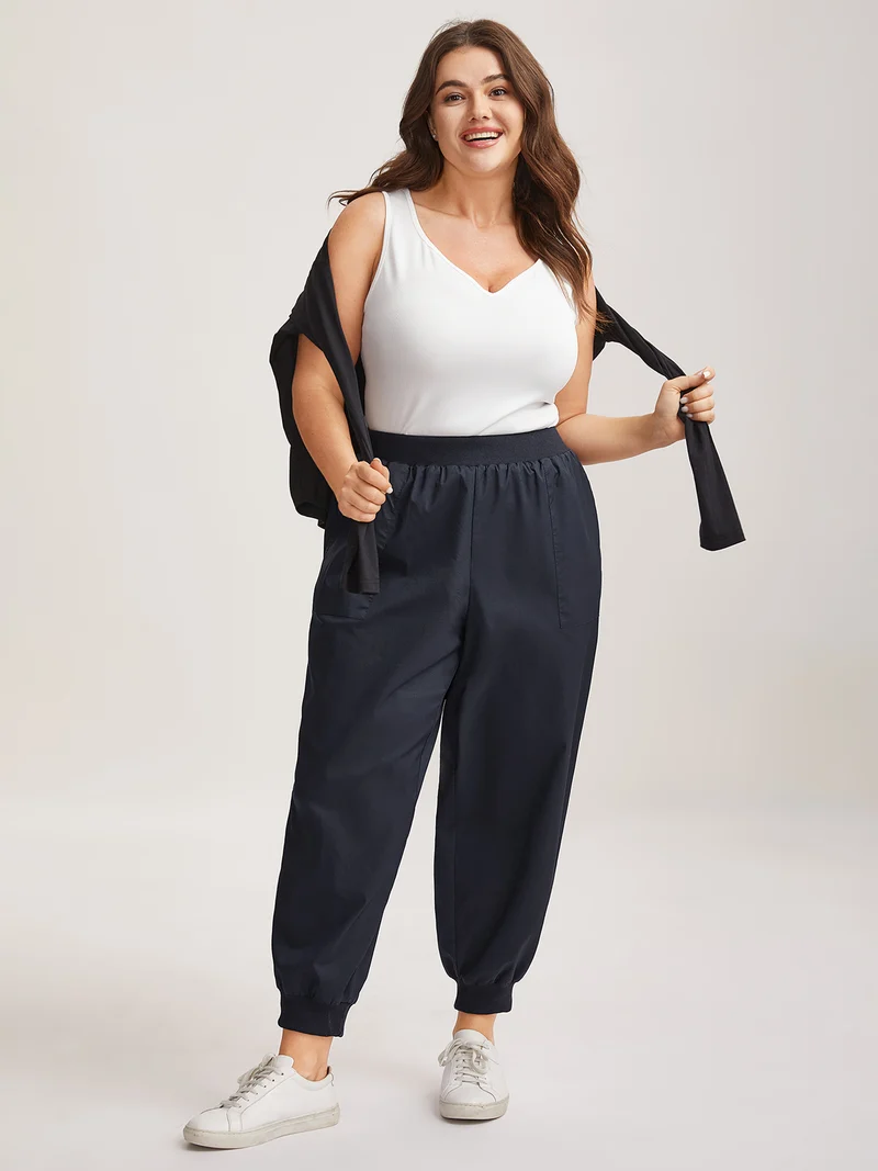 Cotton Pull-On Waist Solid Jogger Pants