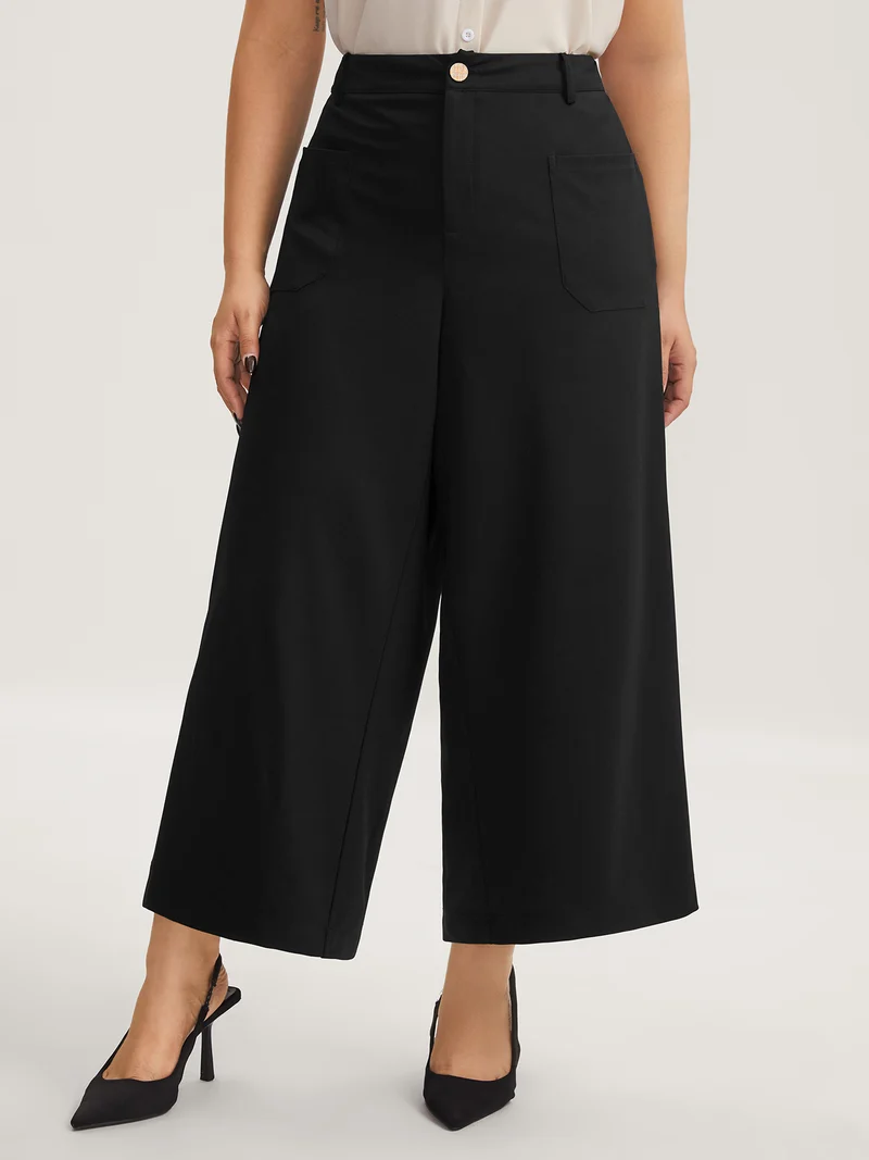 Pockets Wide-Leg Solid Pants