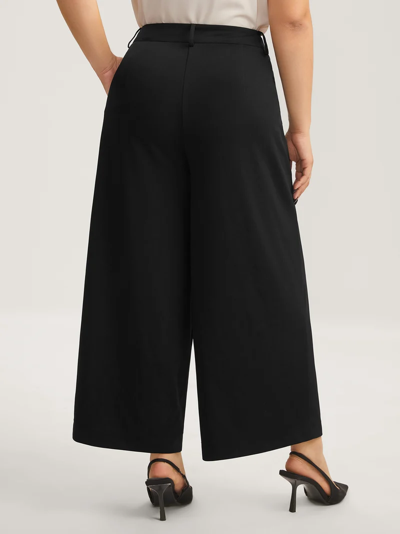 Pockets Wide-Leg Solid Pants