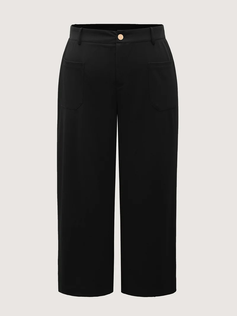 Pockets Wide-Leg Solid Pants
