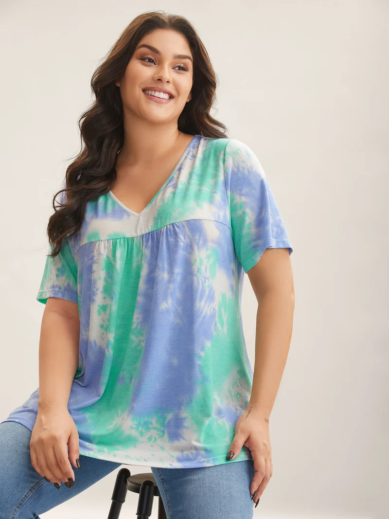 Tie-Dye Pleated Flowy T-Shirt