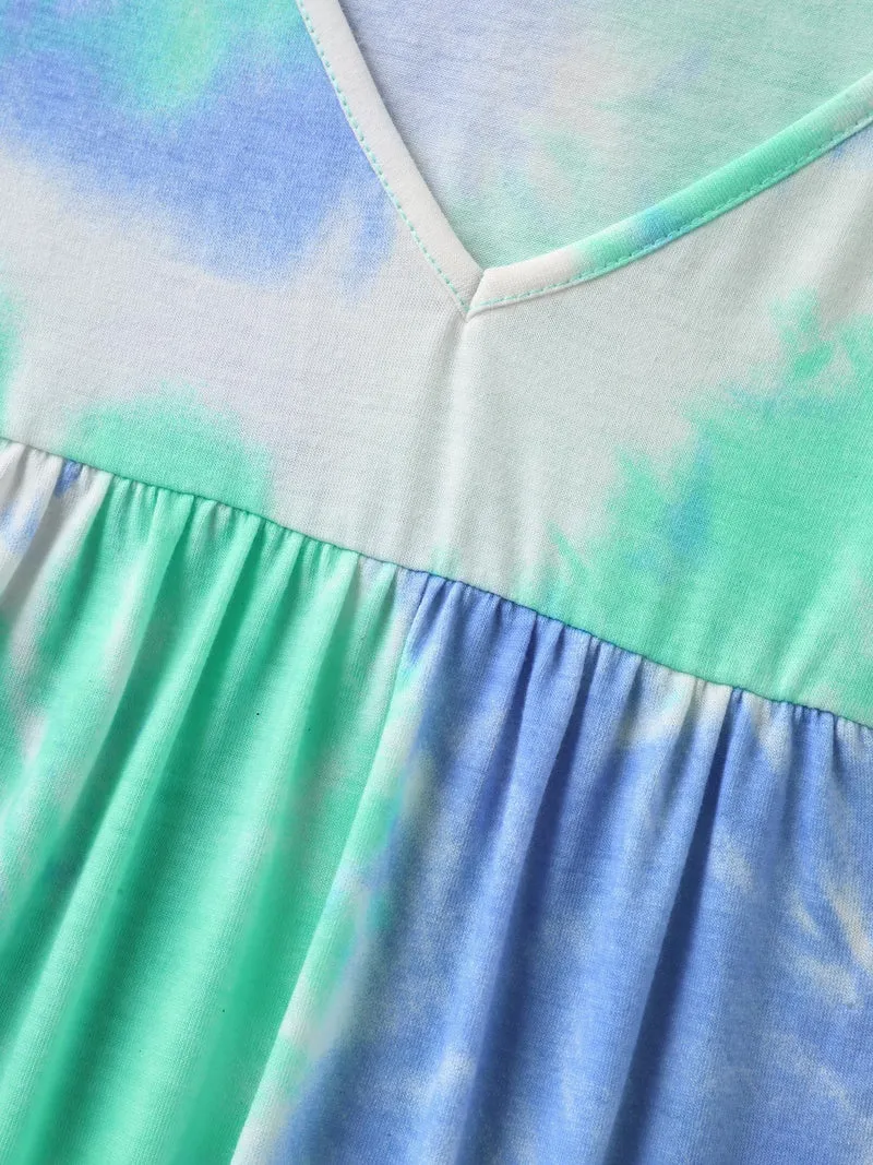 Tie-Dye Pleated Flowy T-Shirt