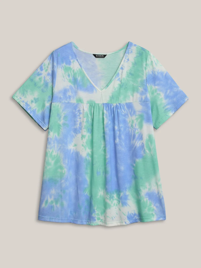 Tie-Dye Pleated Flowy T-Shirt