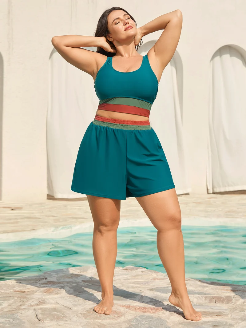 Colorful Waistband Pockets Swim Bottoms