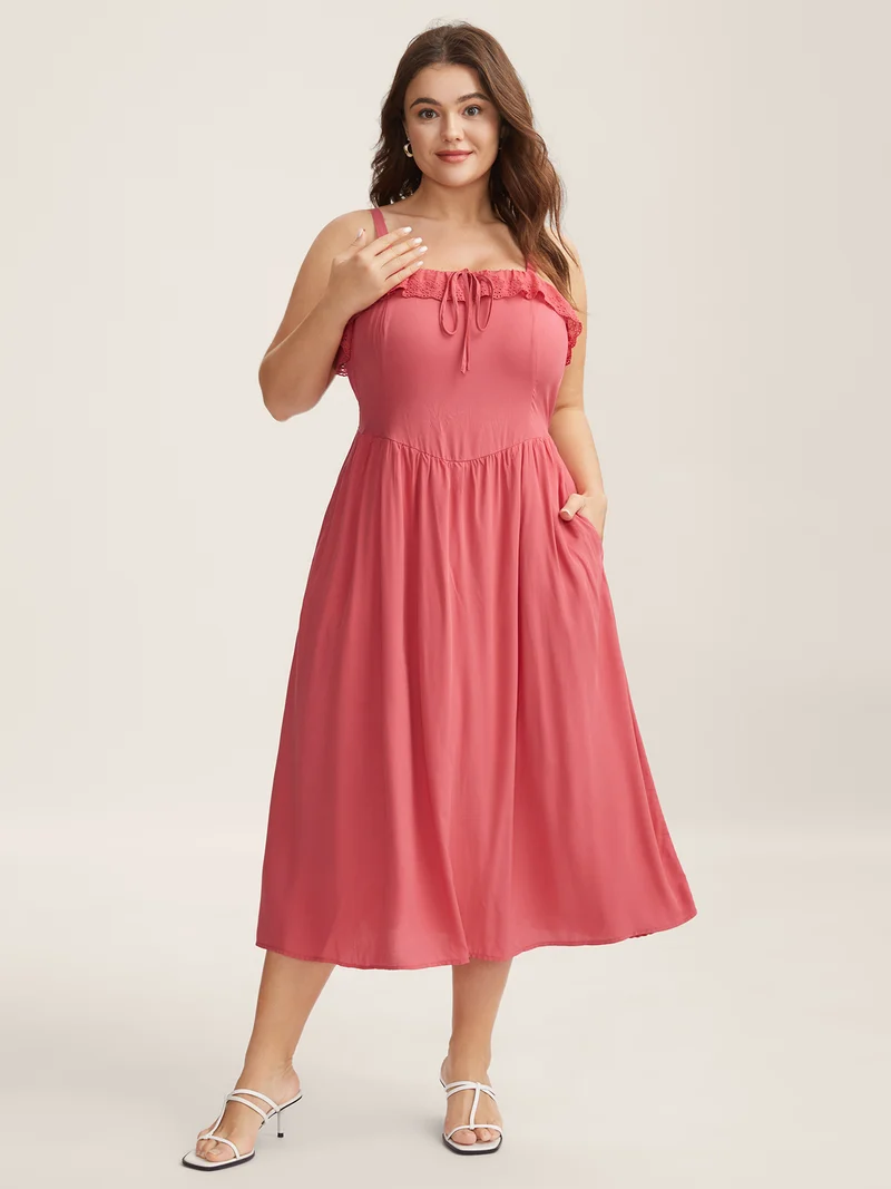 Rayon Lace Stretchy-Waist Midi Dress