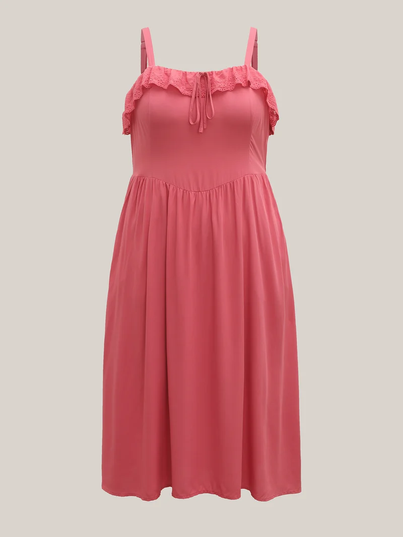 Rayon Lace Stretchy-Waist Midi Dress