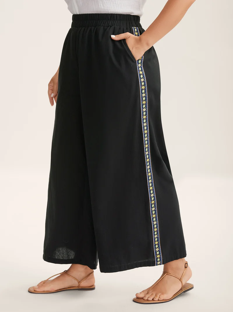 Lace Detail Solid Straight-Leg Pants