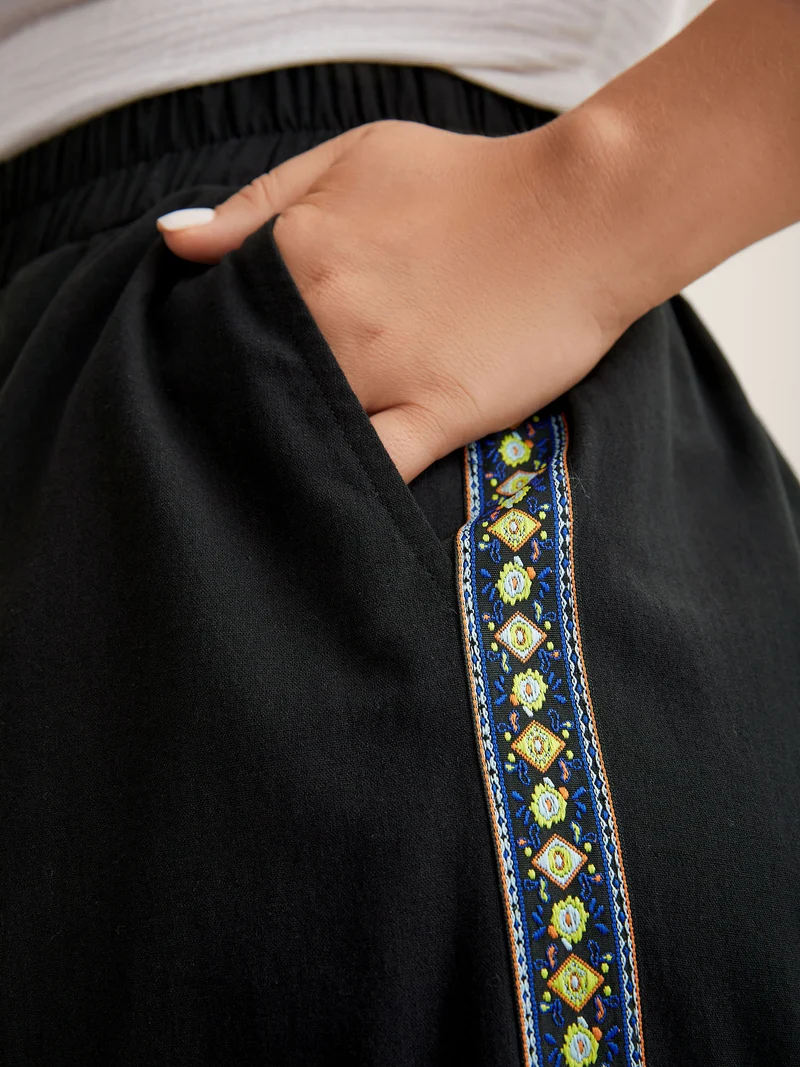 Lace Detail Solid Straight-Leg Pants