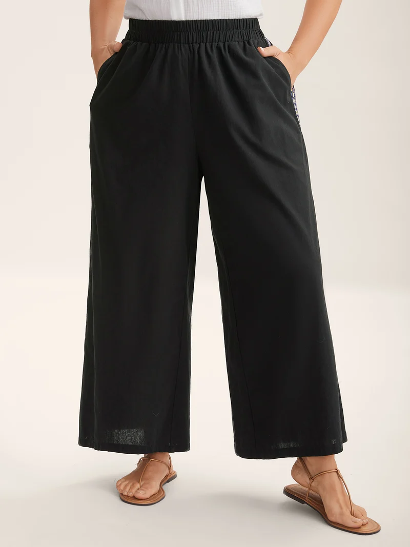Lace Detail Solid Straight-Leg Pants
