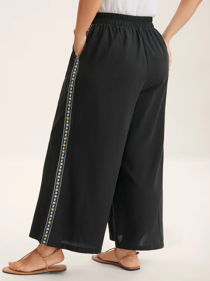 Lace Detail Solid Straight-Leg Pants