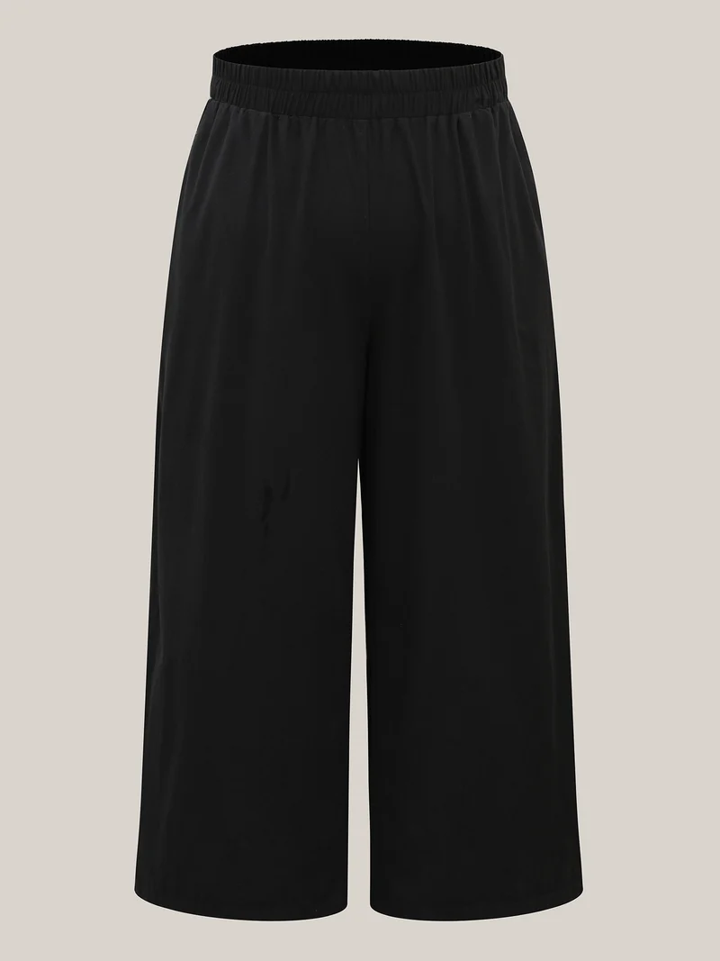 Lace Detail Solid Straight-Leg Pants