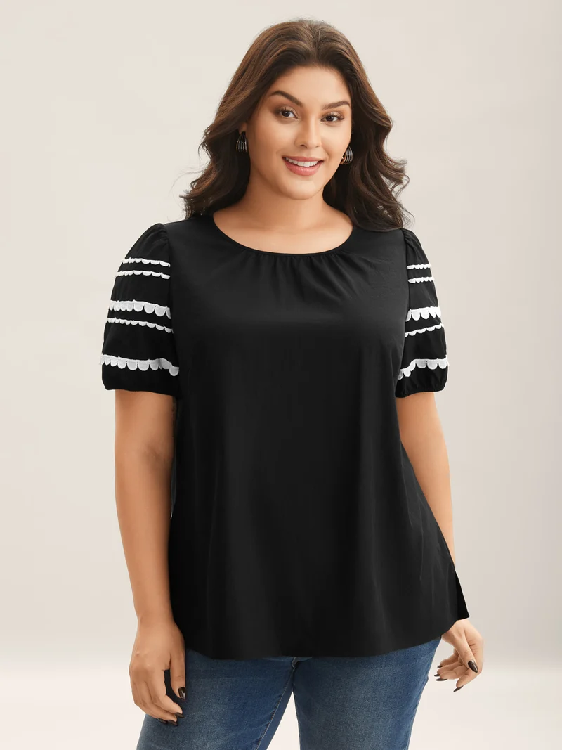 Color Contrast Sleeve Relaxed Blouse