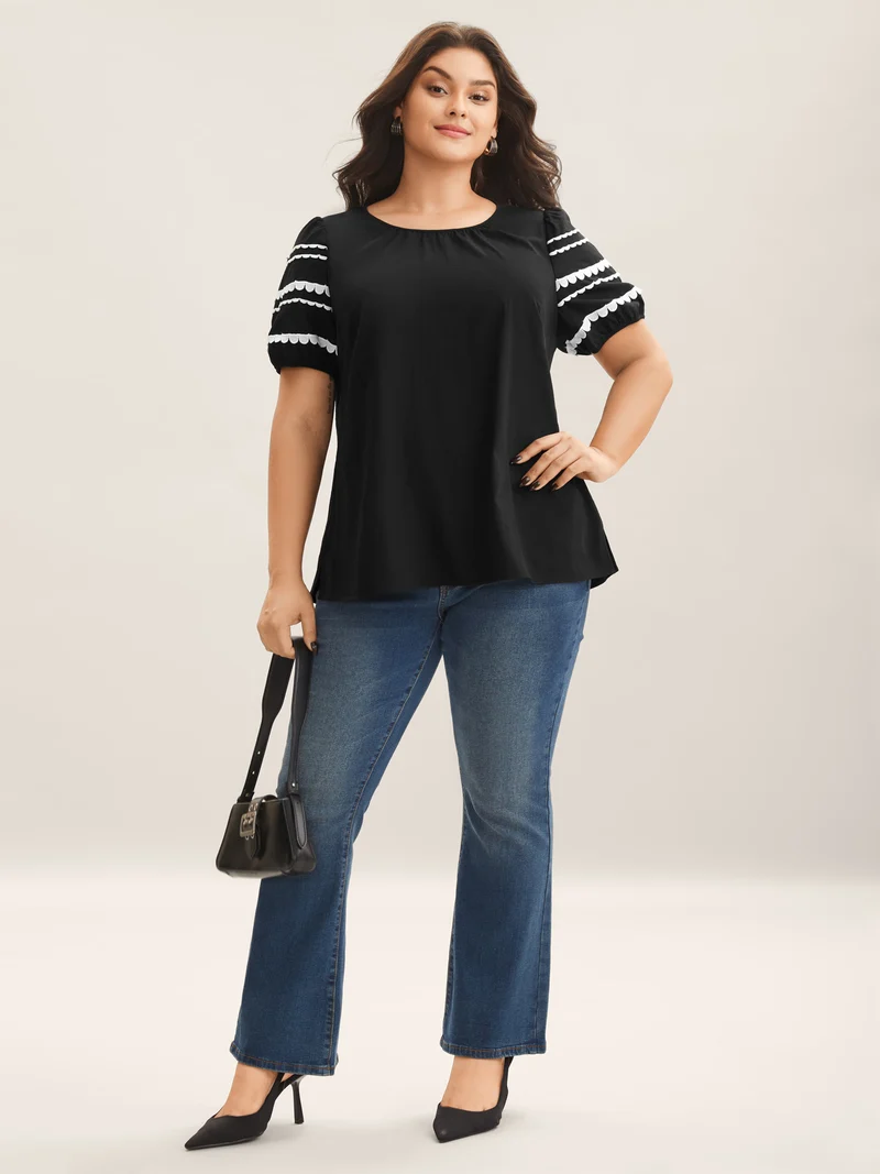 Color Contrast Sleeve Relaxed Blouse