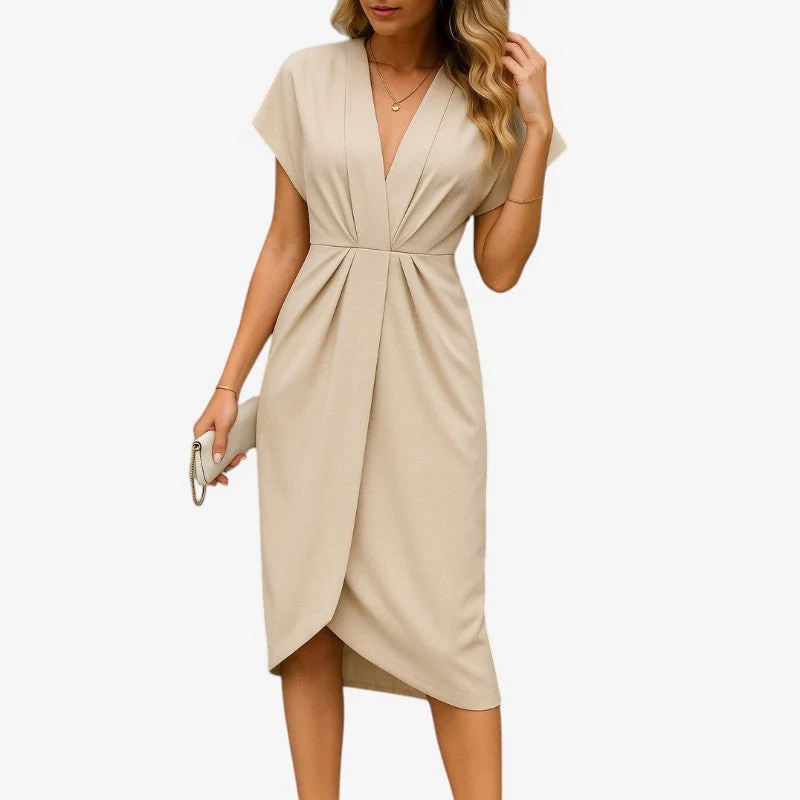 Robe Midi Femme avec Col en V et Manches Évasées