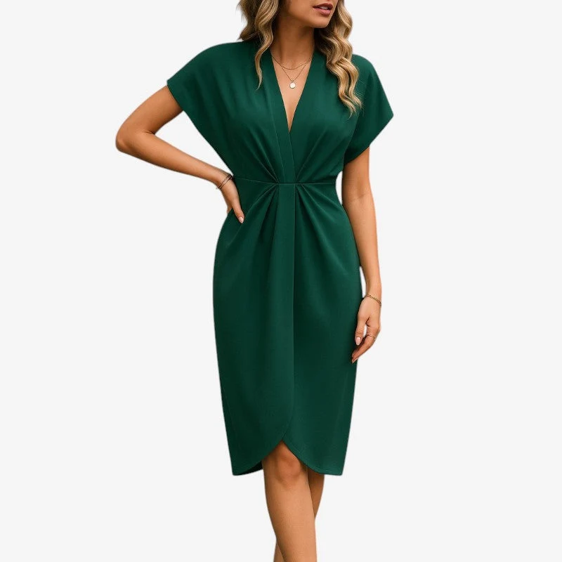 Robe Midi Femme avec Col en V et Manches Évasées