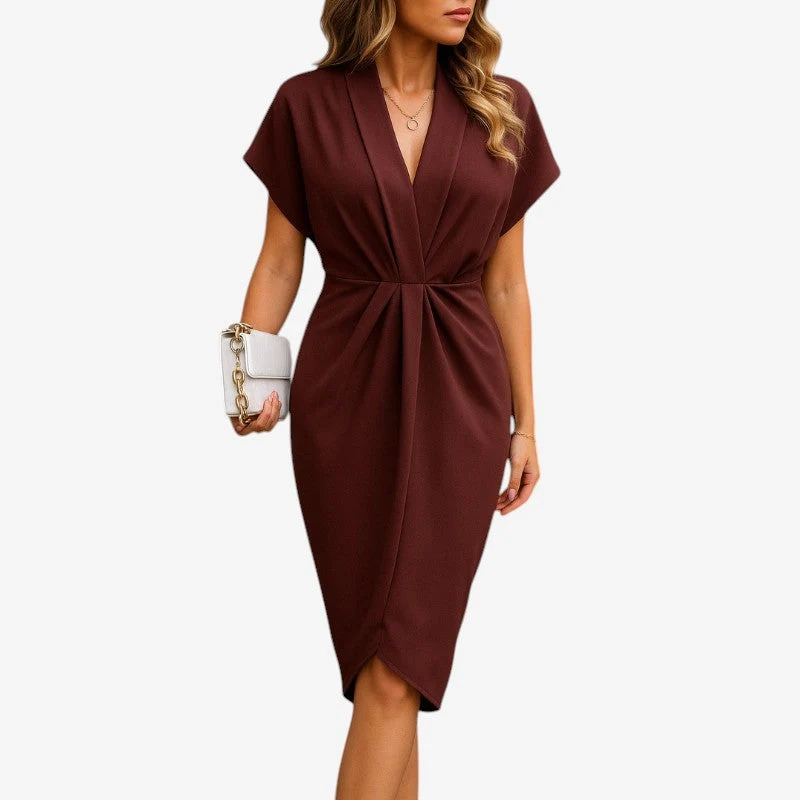 Robe Midi Femme avec Col en V et Manches Évasées