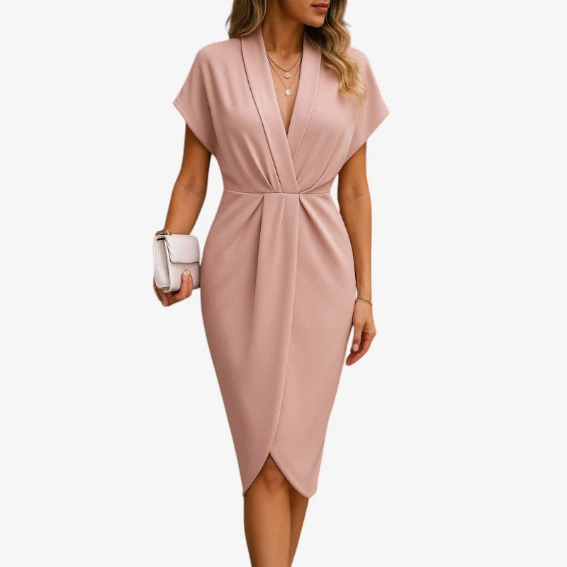Robe Midi Femme avec Col en V et Manches Évasées