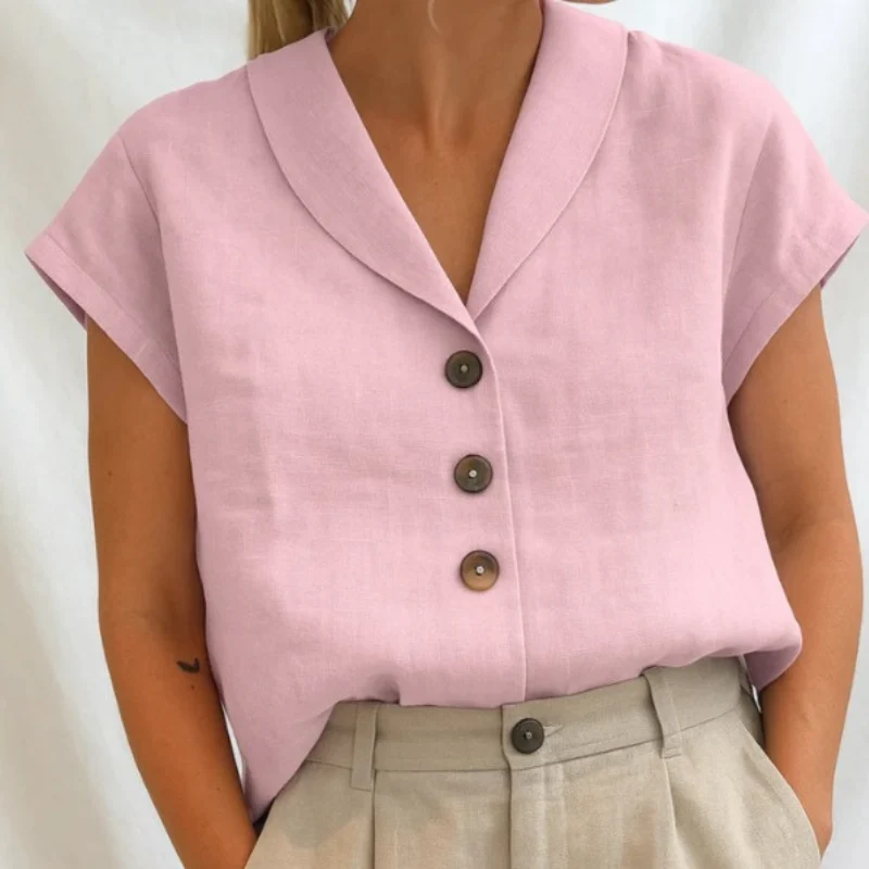 Chemisier Femme avec Col en V et Boutons sur le Devant