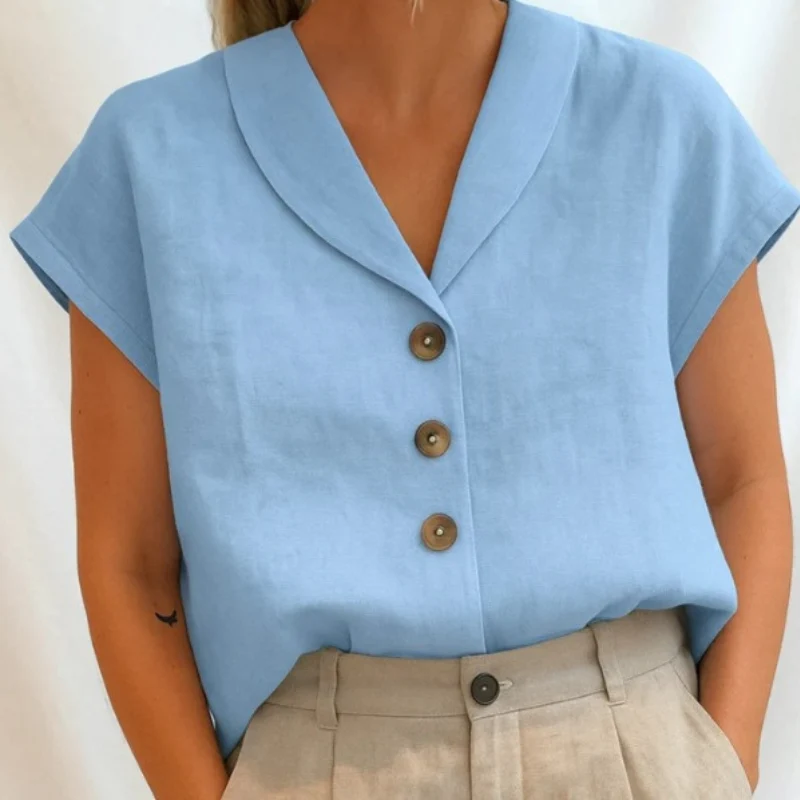 Chemisier Femme avec Col en V et Boutons sur le Devant