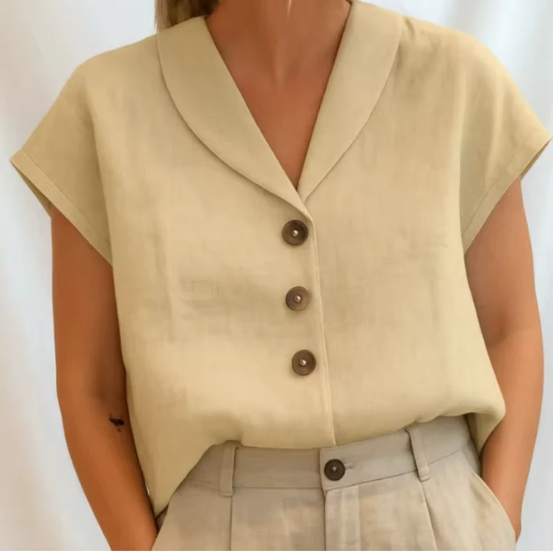 Chemisier Femme avec Col en V et Boutons sur le Devant