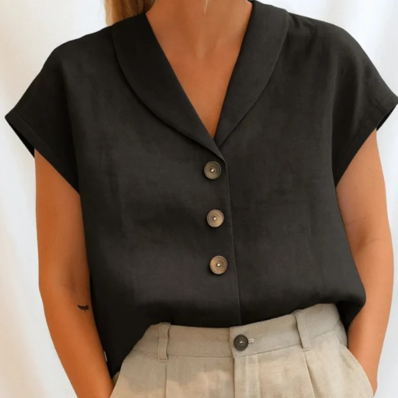 Chemisier Femme avec Col en V et Boutons sur le Devant