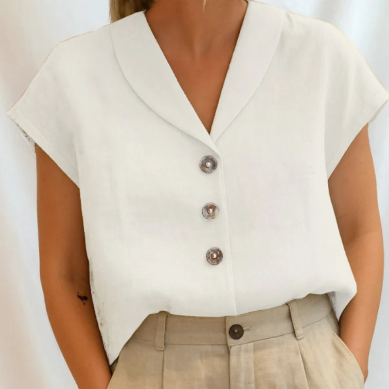 Chemisier Femme avec Col en V et Boutons sur le Devant