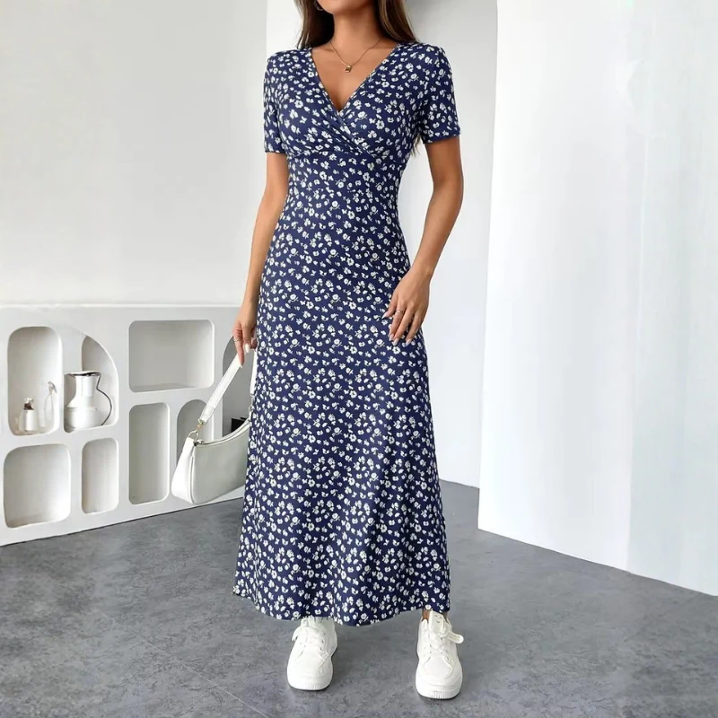 Robe Midi Fleurie Femme avec Col en V