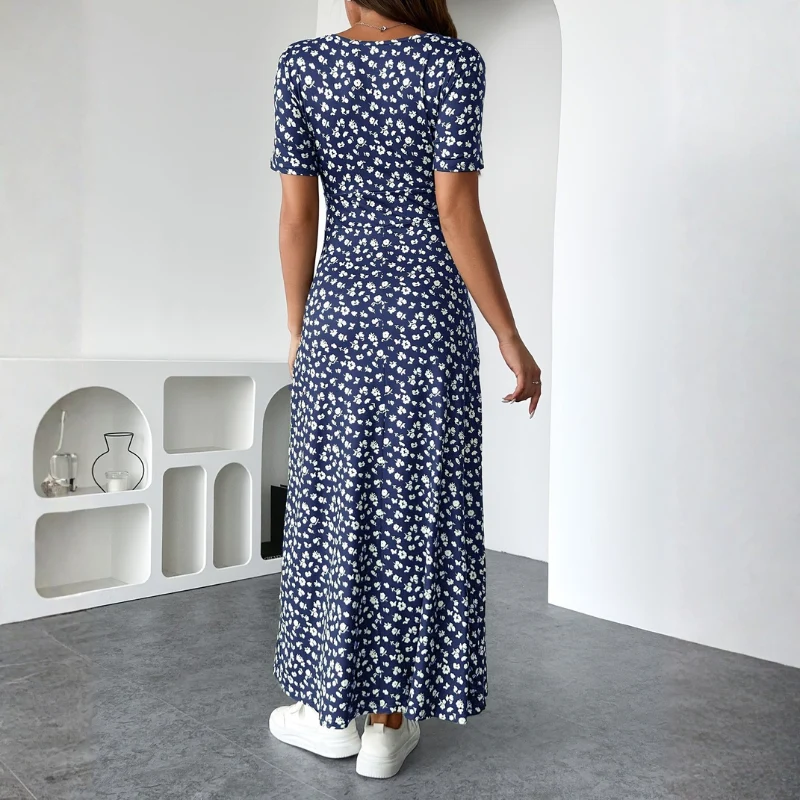 Robe Midi Fleurie Femme avec Col en V