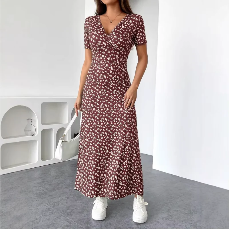 Robe Midi Fleurie Femme avec Col en V