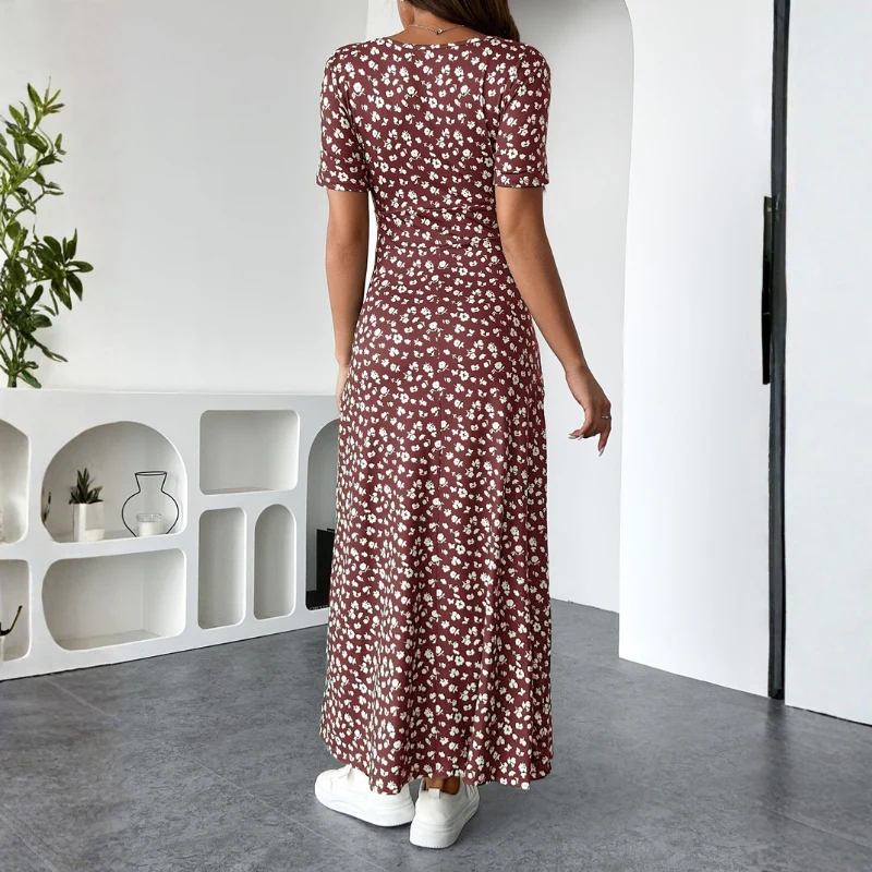 Robe Midi Fleurie Femme avec Col en V