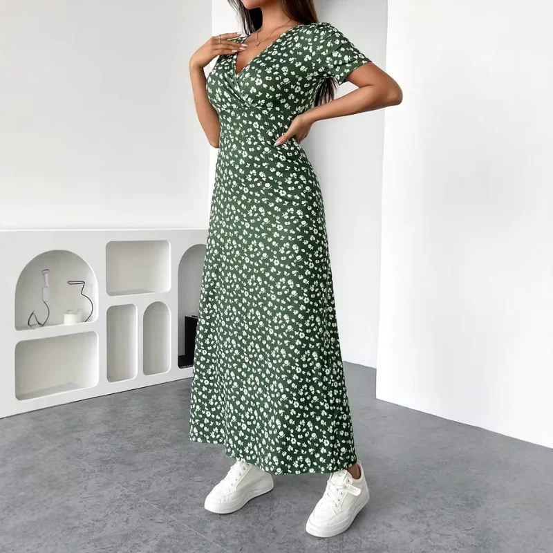 Robe Midi Fleurie Femme avec Col en V