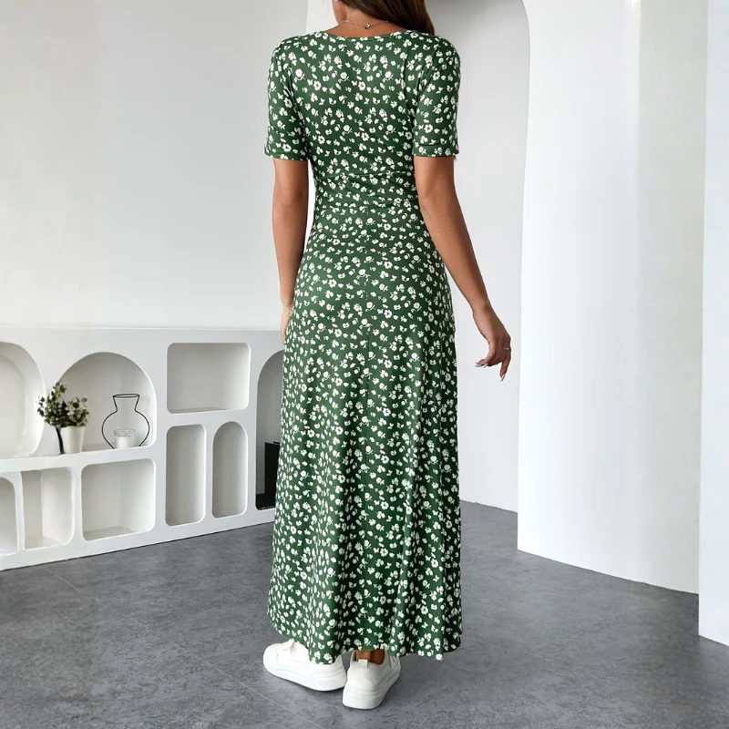 Robe Midi Fleurie Femme avec Col en V