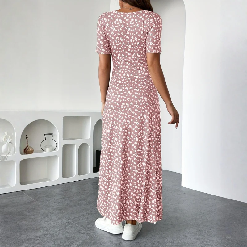 Robe Midi Fleurie Femme avec Col en V