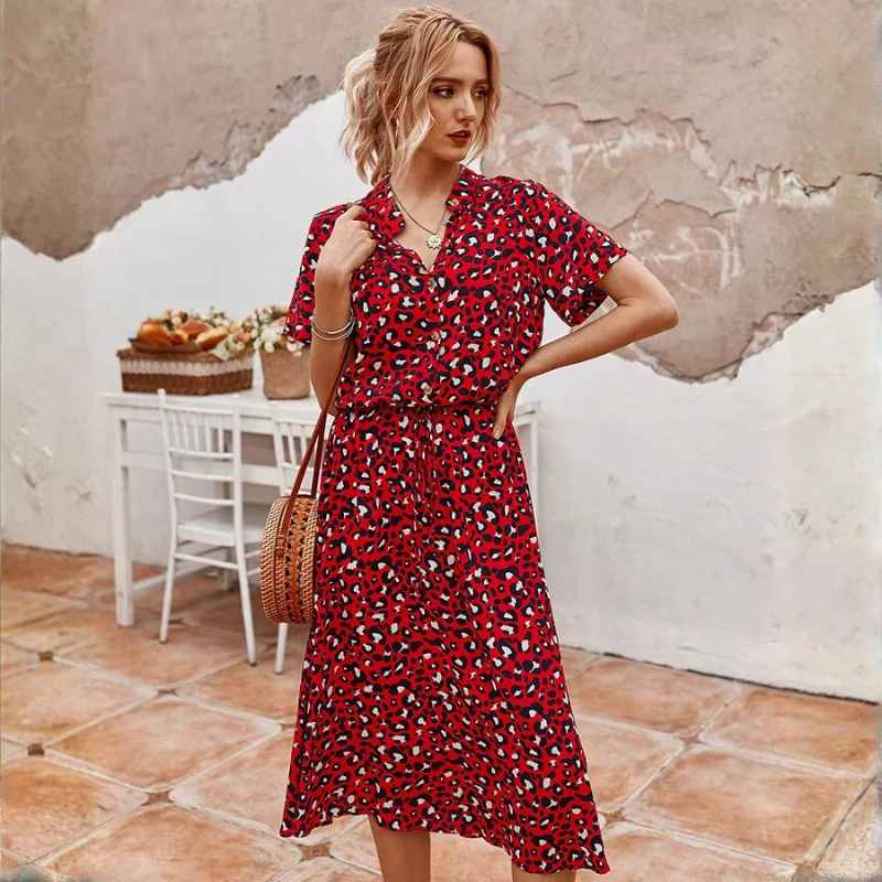 Robe Imprimée Femme avec Ceinture à la Taille