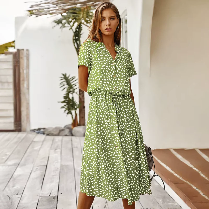 Robe Imprimée Femme avec Ceinture à la Taille