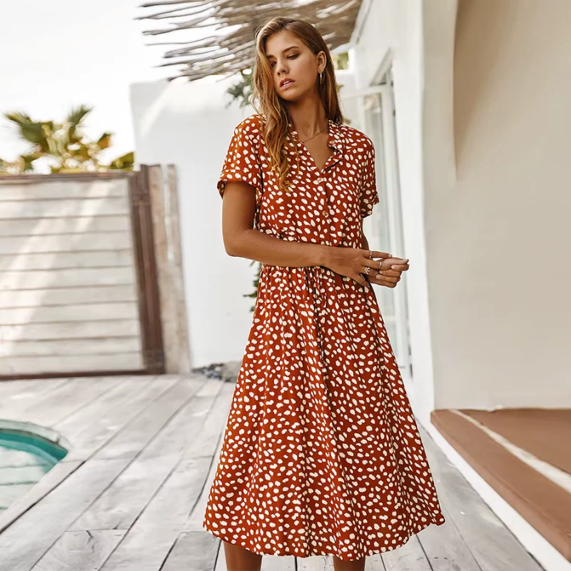 Robe Imprimée Femme avec Ceinture à la Taille