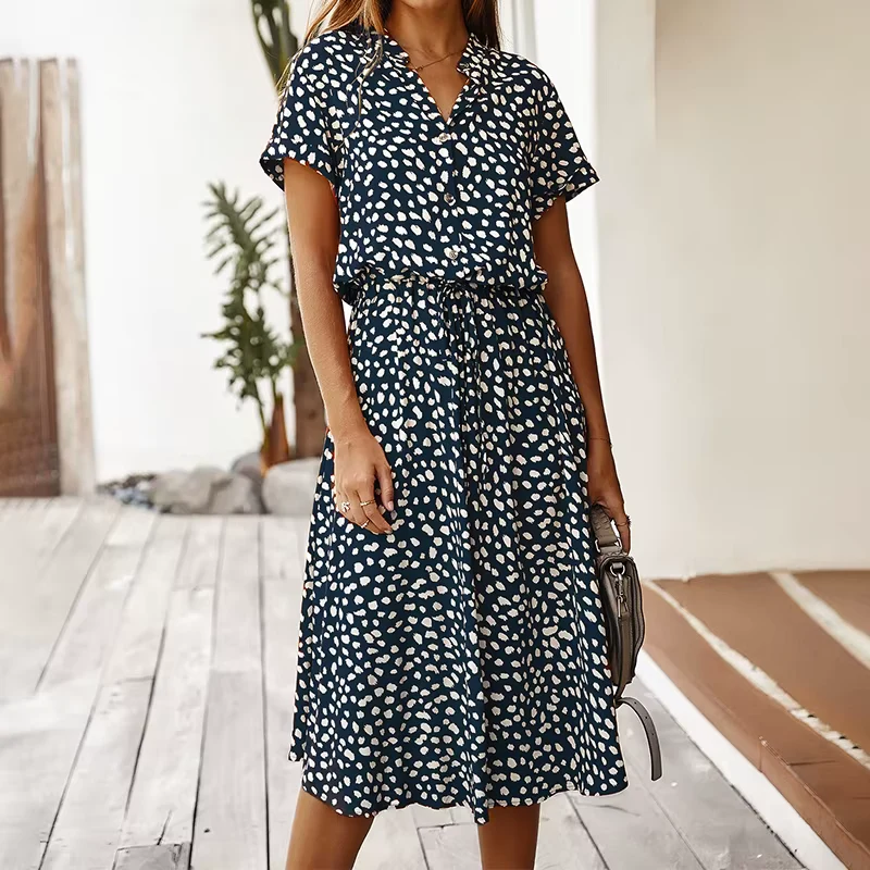 Robe Imprimée Femme avec Ceinture à la Taille