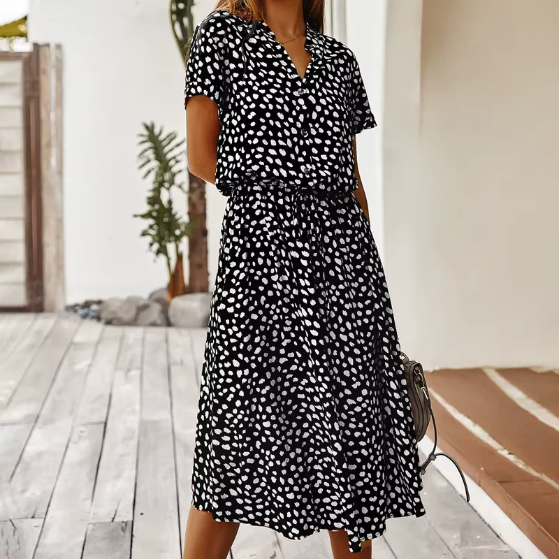 Robe Imprimée Femme avec Ceinture à la Taille