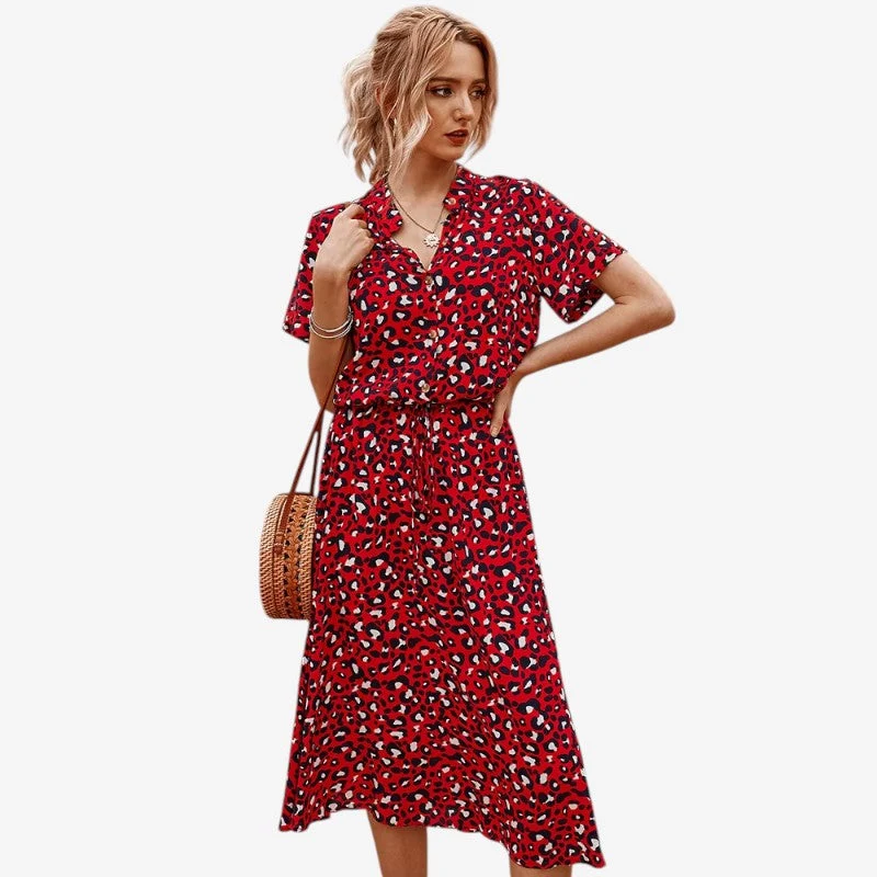 Robe Imprimée Femme avec Ceinture à la Taille