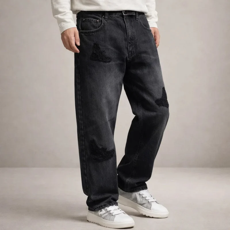 Pantalon Homme Large Taille Haute avec Poches Multiples et Coupe Droite
