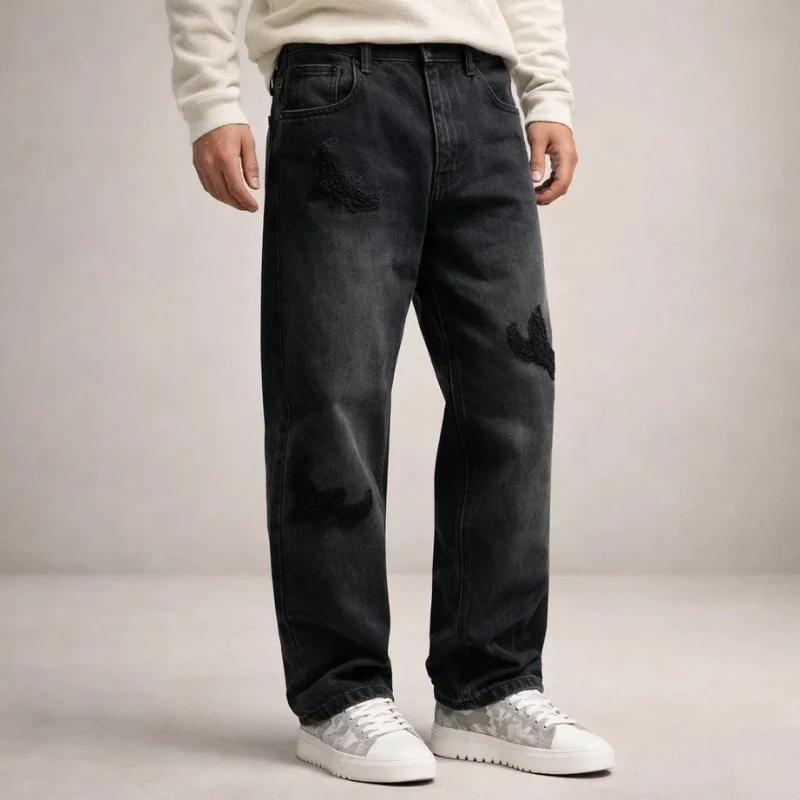 Pantalon Homme Large Taille Haute avec Poches Multiples et Coupe Droite
